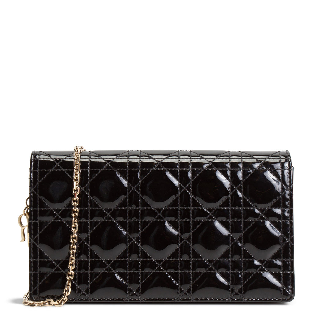 DIOR Patent Leather Lady Dior Pouch w/ Chain Patent