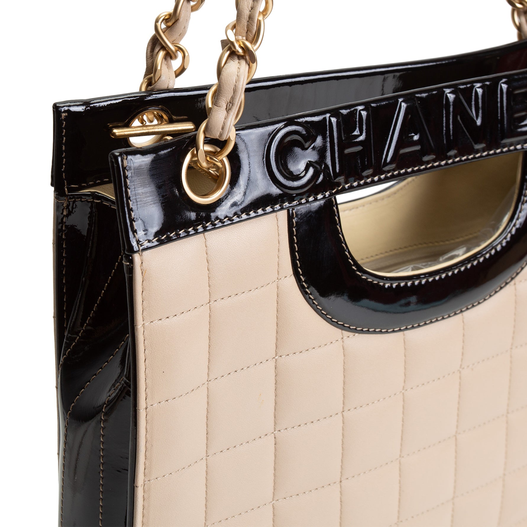 CHANEL Vintage Chocolate Bar Chain Tote - Beige