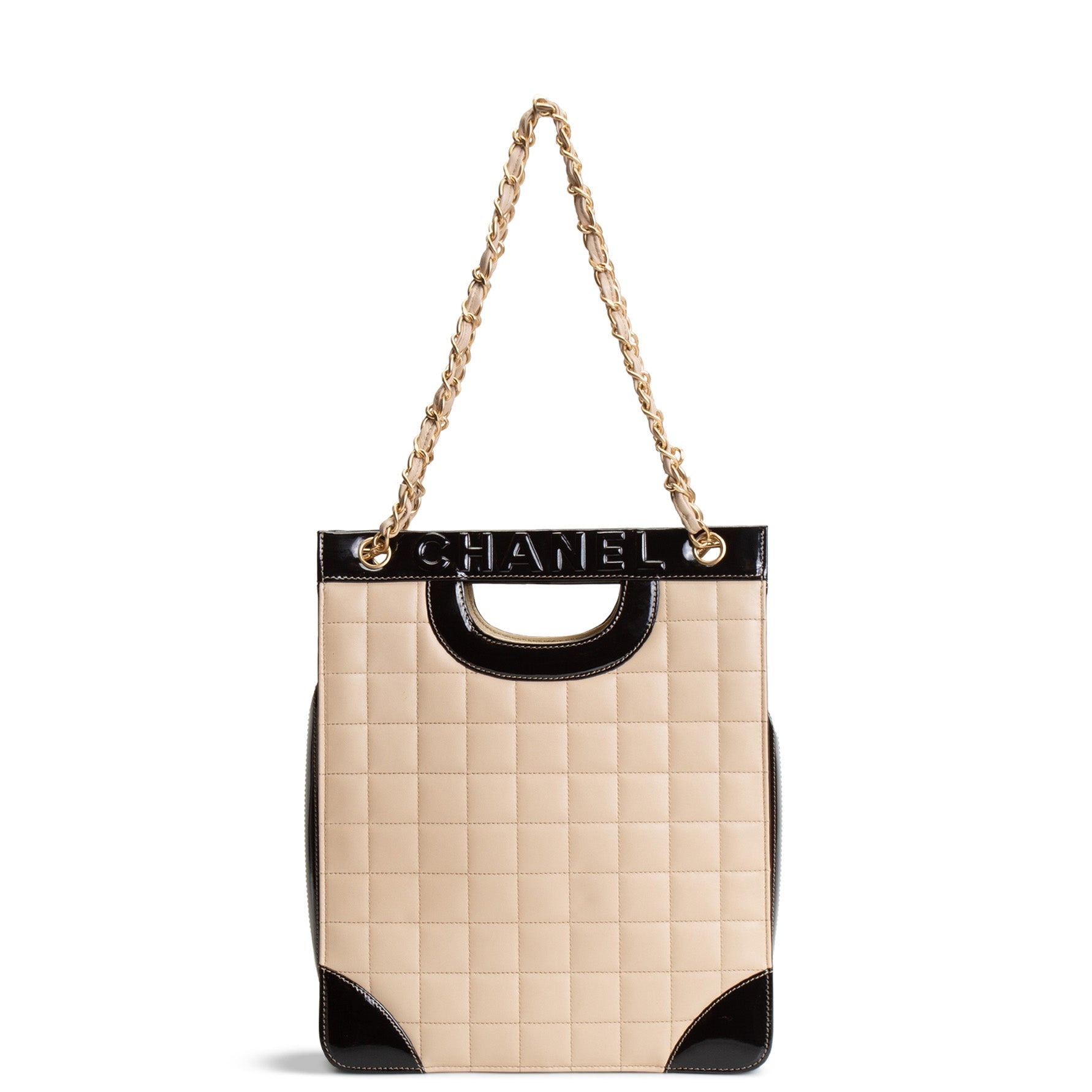 CHANEL Vintage Chocolate Bar Chain Tote - Beige