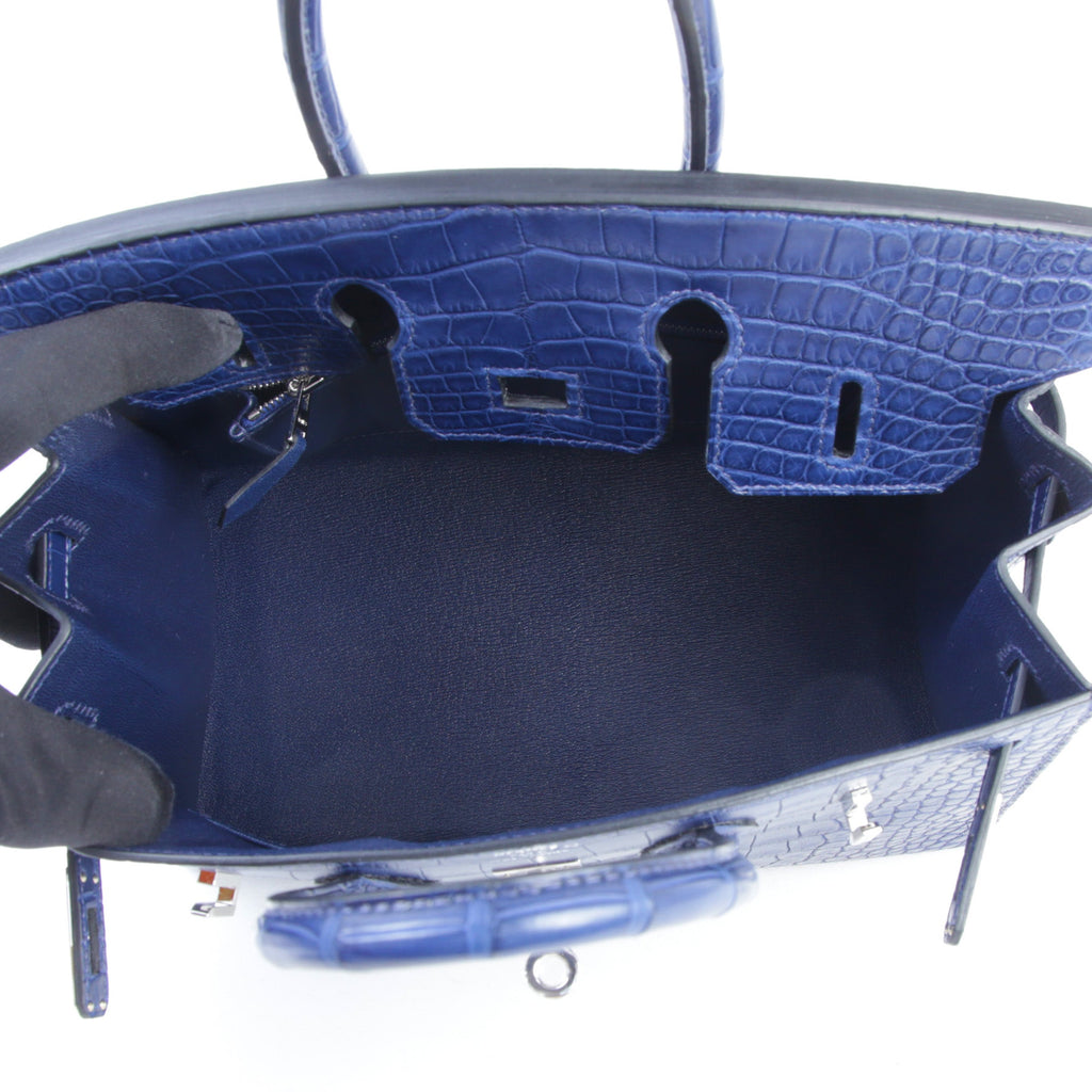 HERMÈS Birkin 25 Sellier Bleu Saphir (73) Matte Alligator Palladium hardware K (2025)