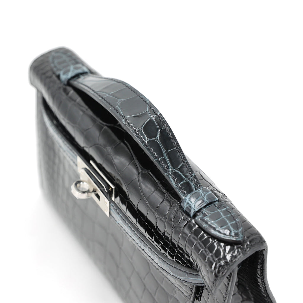 HERMÈS Special Order Kelly Pochette HSS Vert Rousseau (V0) Noir (89) Shiny Alligator Palladium hardware K (2025)