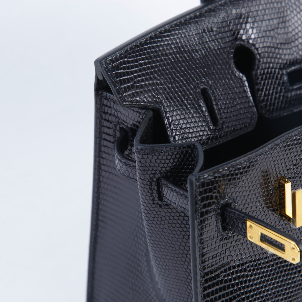 HERMÈS Birkin 20 Noir (89) Lizard Gold hardware B (2023)