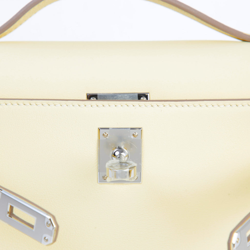 HERMÈS Kelly Pochette Jaune milton (i8) Swift Palladium hardware K (2025)