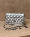 Chanel CC Crush Wallet on Chain - Silver Metallic Caviar | Silver Hardware