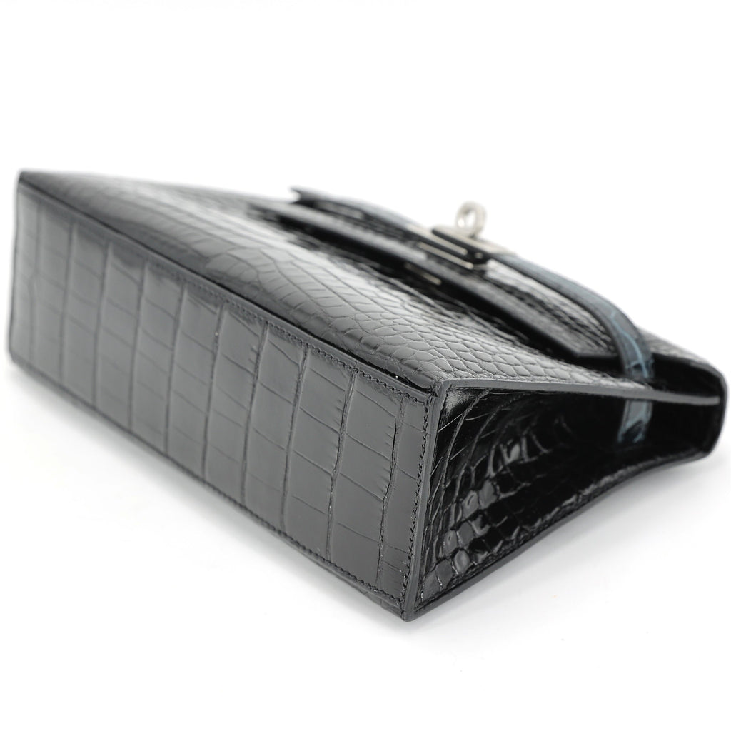 HERMÈS Special Order Kelly Pochette HSS Vert Rousseau (V0) Noir (89) Shiny Alligator Palladium hardware K (2025)
