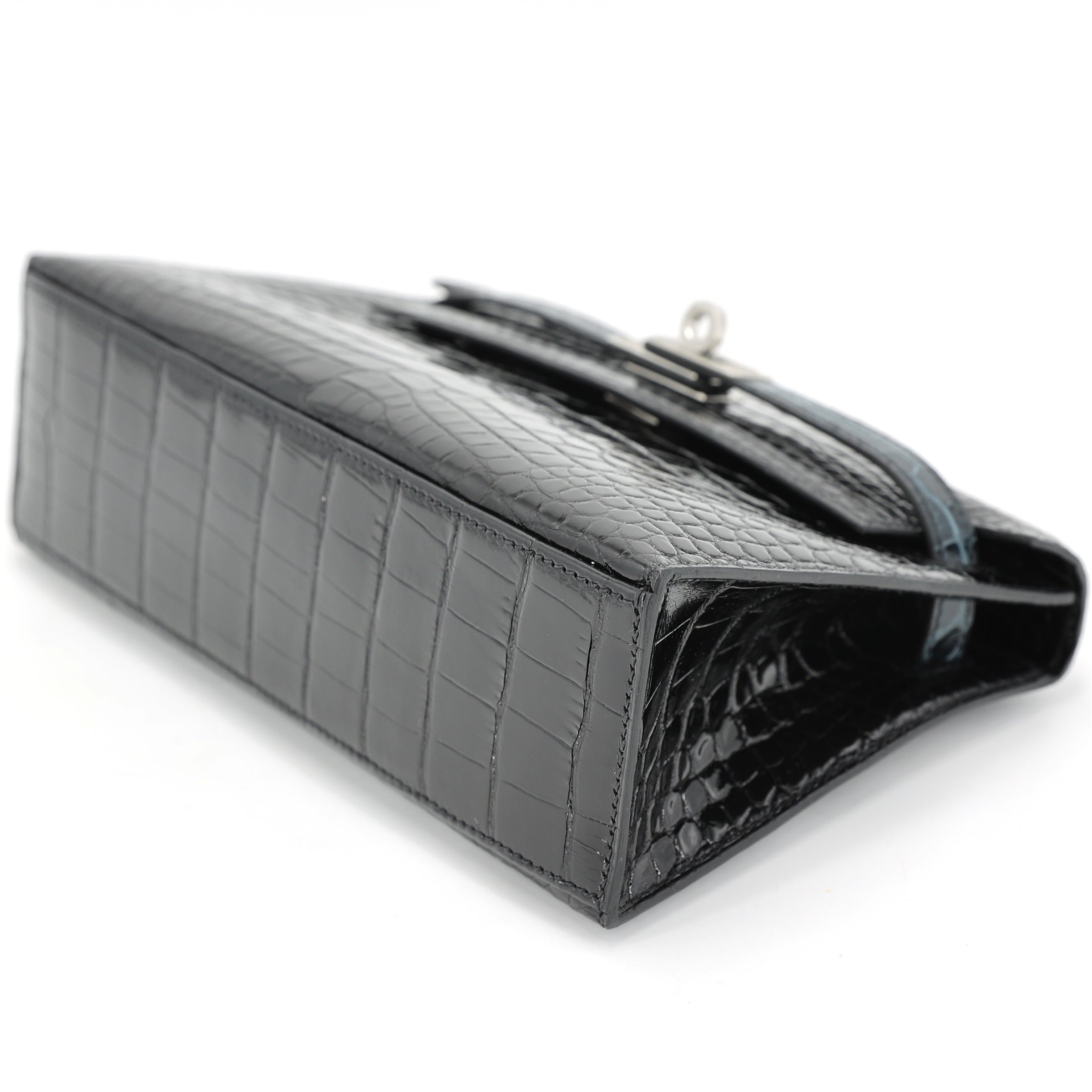HERMÈS Special Order Kelly Pochette HSS Vert Rousseau (V0) Noir (89) Shiny Alligator Palladium hardware K (2025)