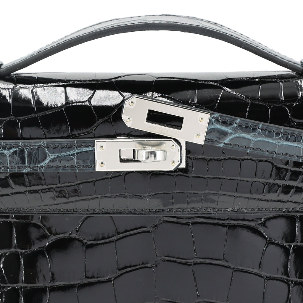 HERMÈS Special Order Kelly Pochette HSS Vert Rousseau (V0) Noir (89) Shiny Alligator Palladium hardware K (2025)