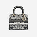 Dior Medium Lady Dior - Black Calfskin / Cornelly White Embroidered | Champagne Gold Hardware