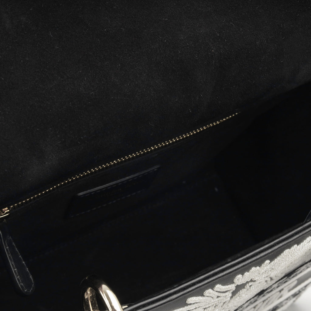 Dior Medium Lady Dior - Black Calfskin / Cornelly White Embroidered | Champagne Gold Hardware