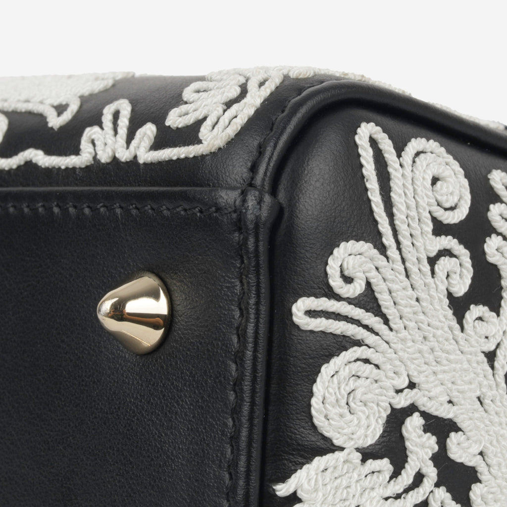 Dior Medium Lady Dior - Black Calfskin / Cornelly White Embroidered | Champagne Gold Hardware