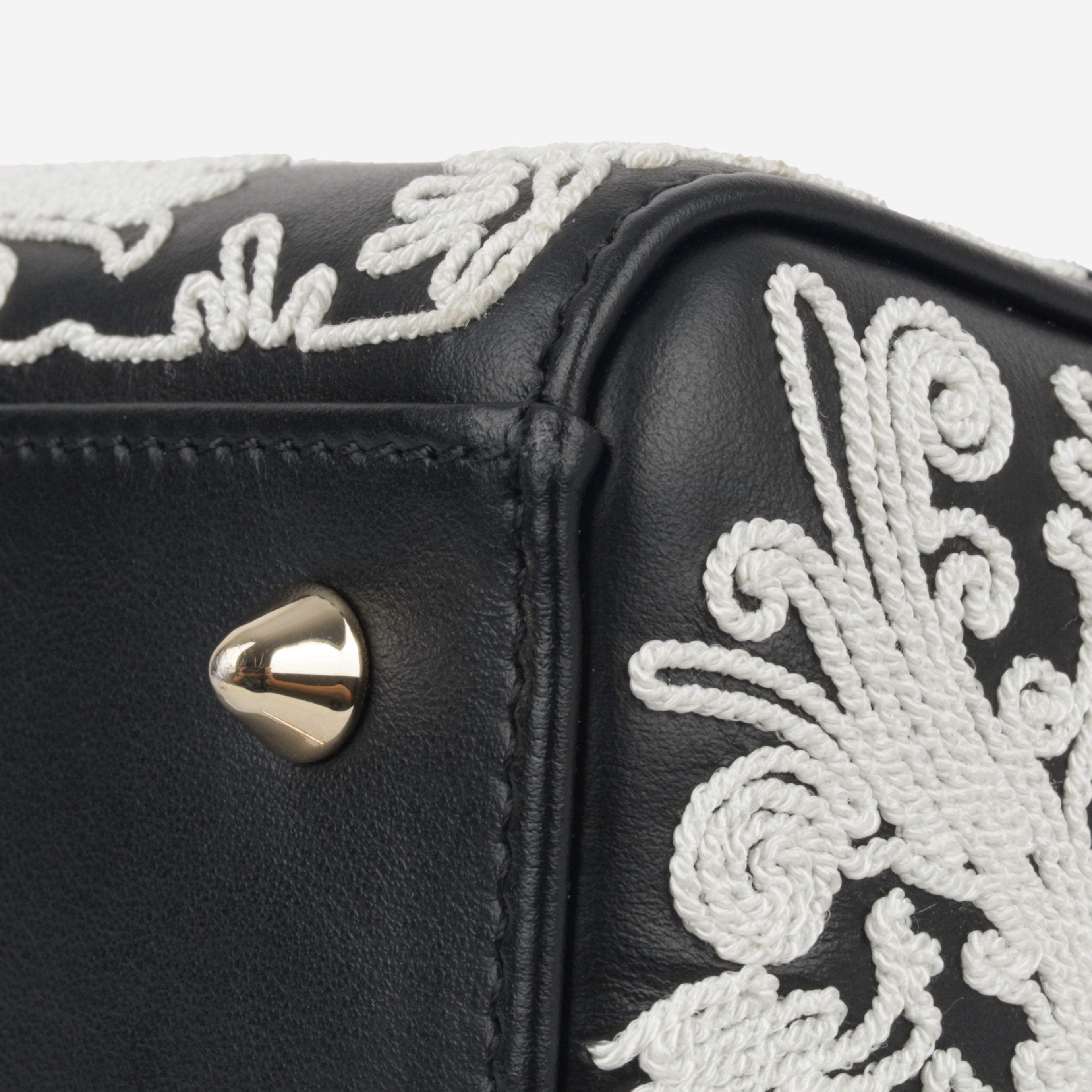 Dior Medium Lady Dior - Black Calfskin / Cornelly White Embroidered | Champagne Gold Hardware