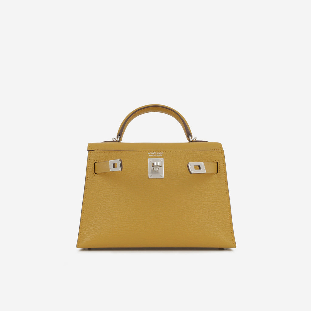 Hermès Verso Mini Kelly - Jaune Ambre Chevre Mysore / Gold Interior | Palladium Hardware