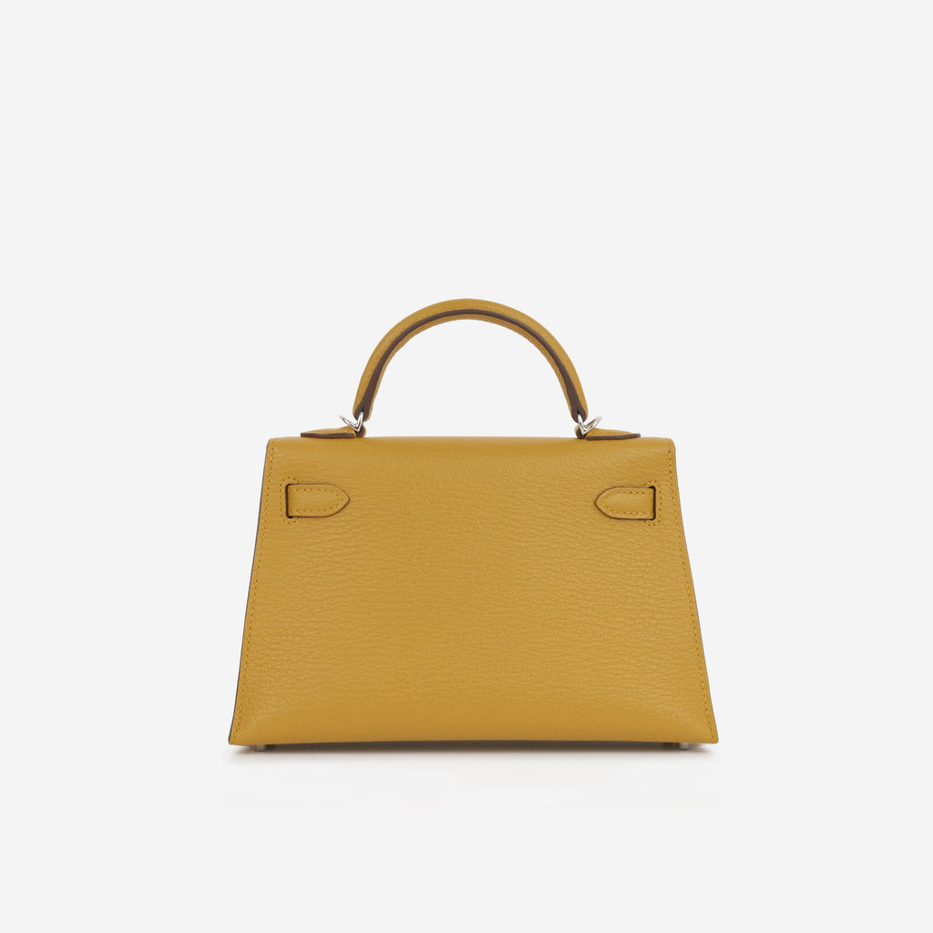 Hermès Verso Mini Kelly - Jaune Ambre Chevre Mysore / Gold Interior | Palladium Hardware