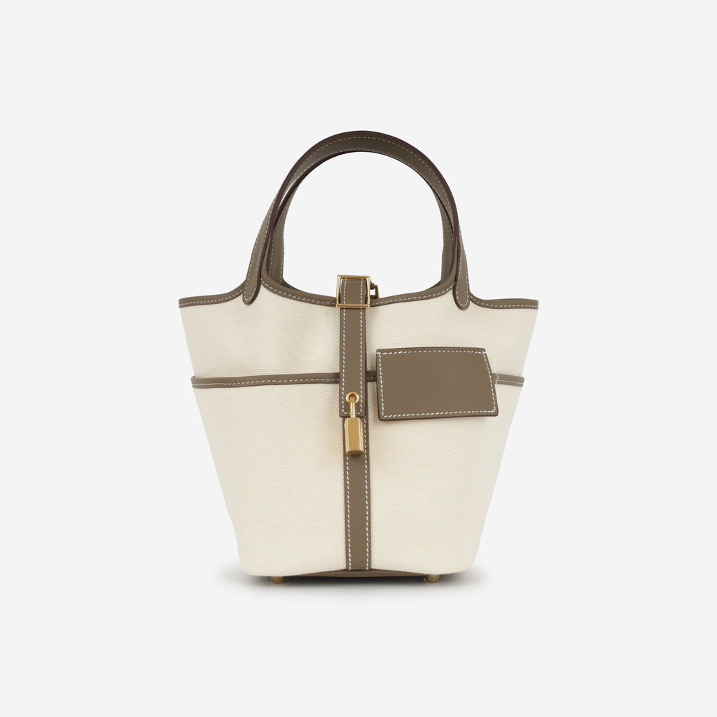 Hermès Picotin 18 Cargo - Ecru Canvas / Etoupe Swift | Gold Hardware