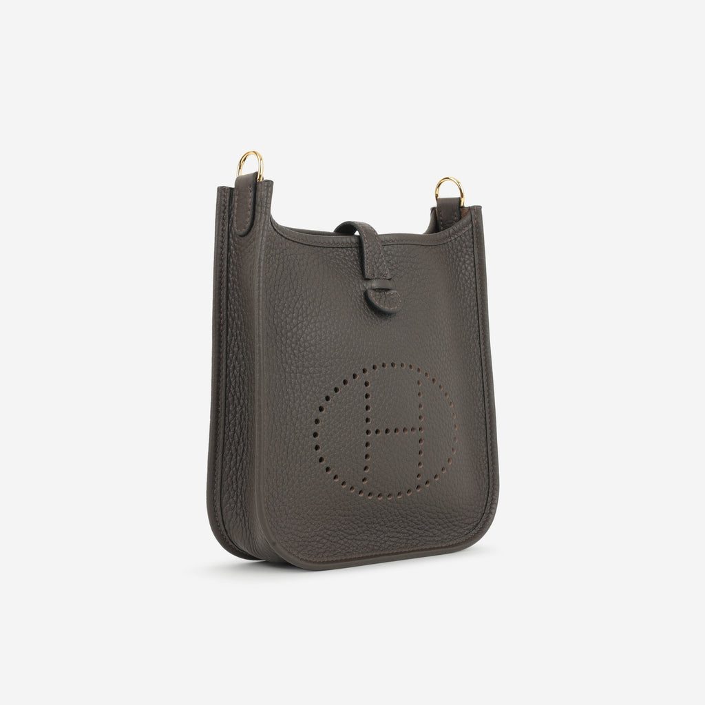 Hermès Evelyne TPM - Ebene Clemence / Gris Pale / Etoupe Strap | Gold Hardware