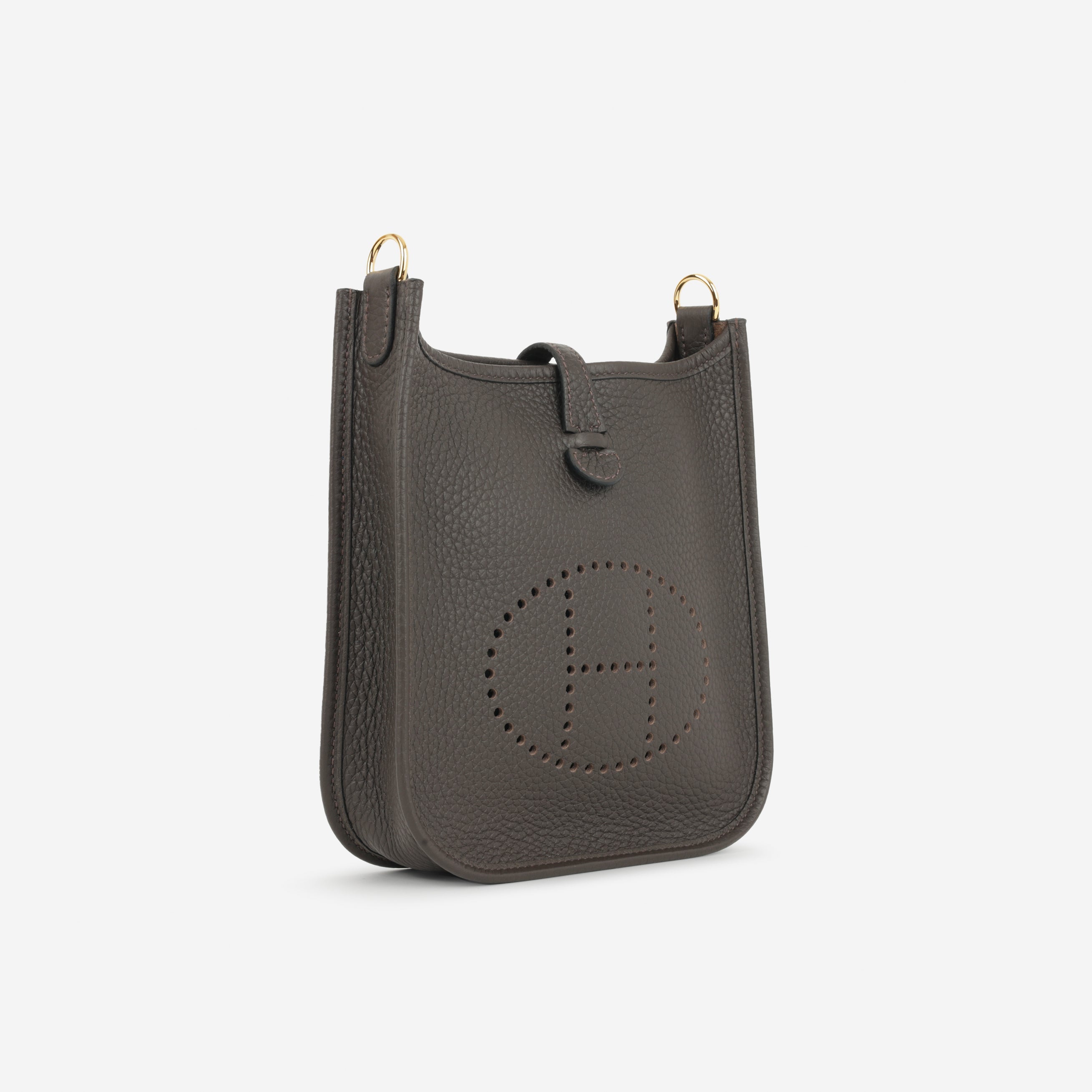 Hermès Evelyne TPM - Ebene Clemence / Gris Pale / Etoupe Strap | Gold Hardware