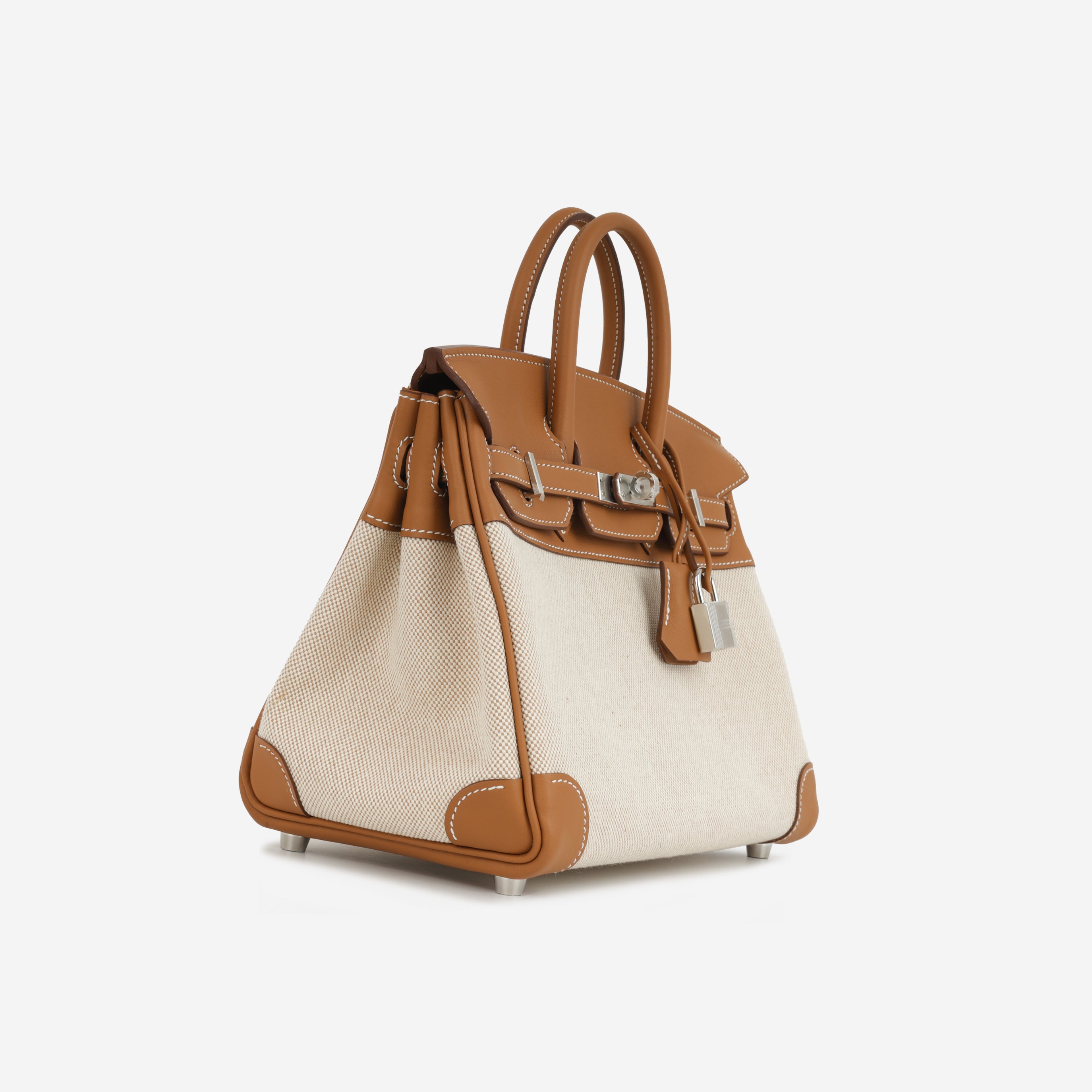 Hermès Birkin 25 Toile - Gold Swift/Ecru Canvas | Palladium Hardware
