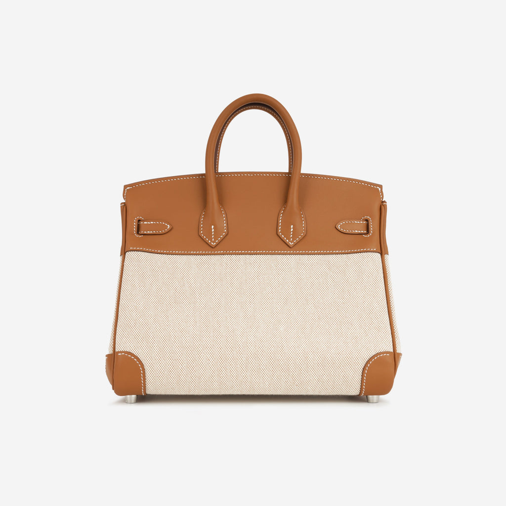 Hermès Birkin 25 Toile - Gold Swift/Ecru Canvas | Palladium Hardware