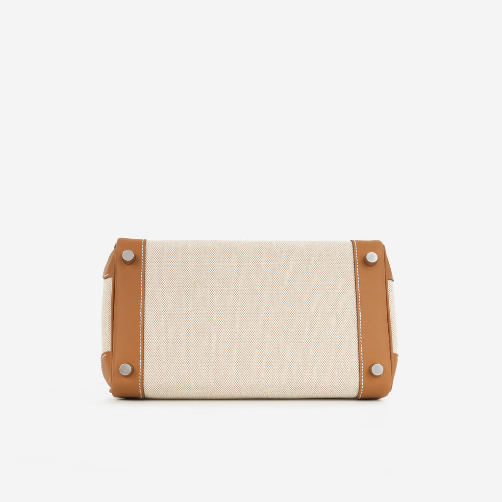 Hermès Birkin 25 Toile - Gold Swift/Ecru Canvas | Palladium Hardware