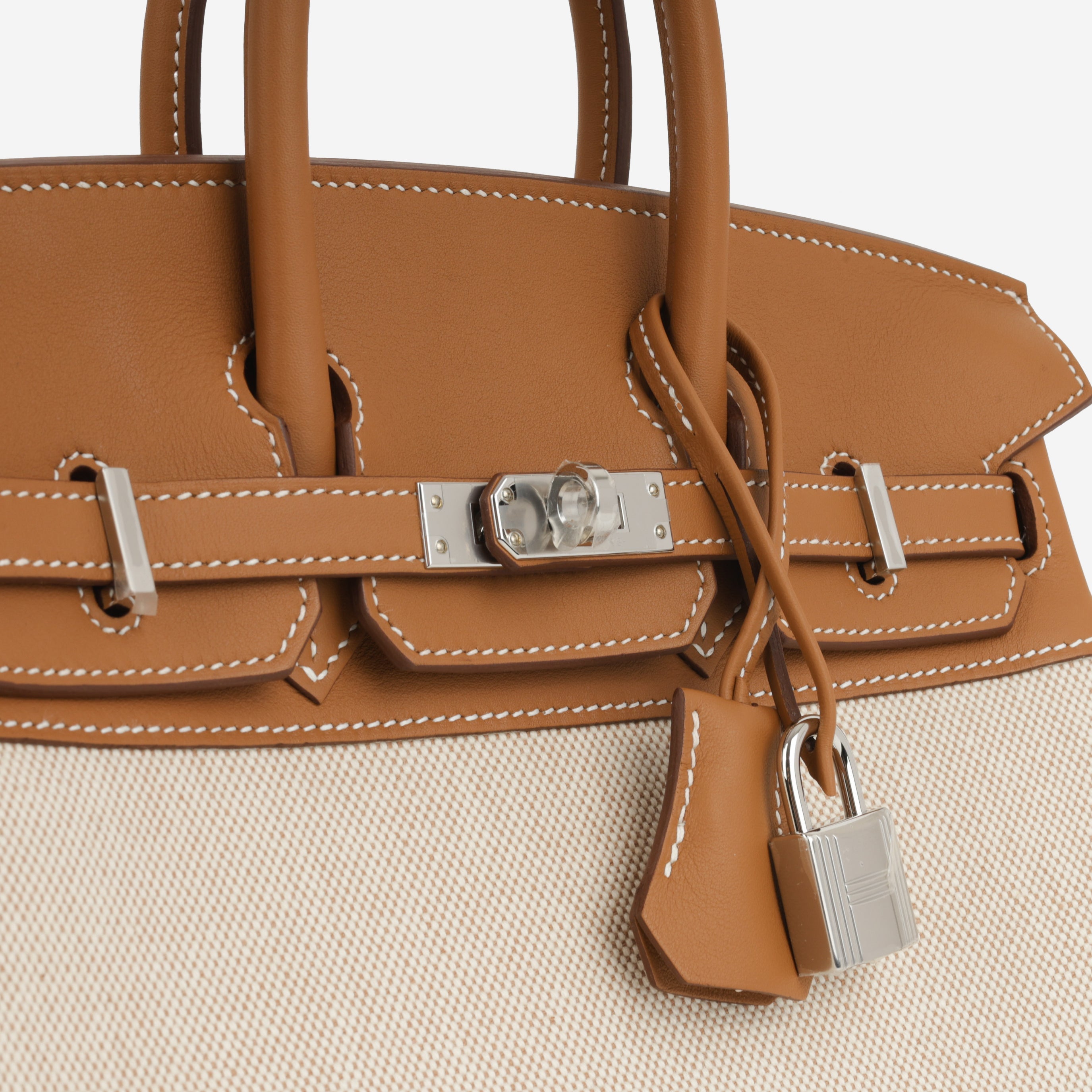 Hermès Birkin 25 Toile - Gold Swift/Ecru Canvas | Palladium Hardware