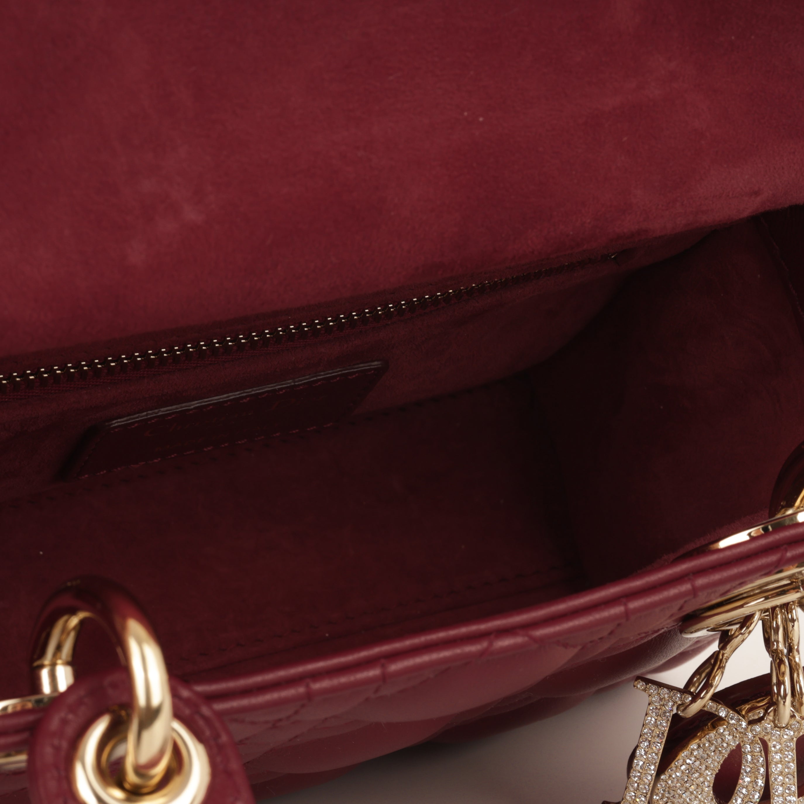 Dior Mini Lady Dior - Red Lambskin  | Cannage Diamante Hardware