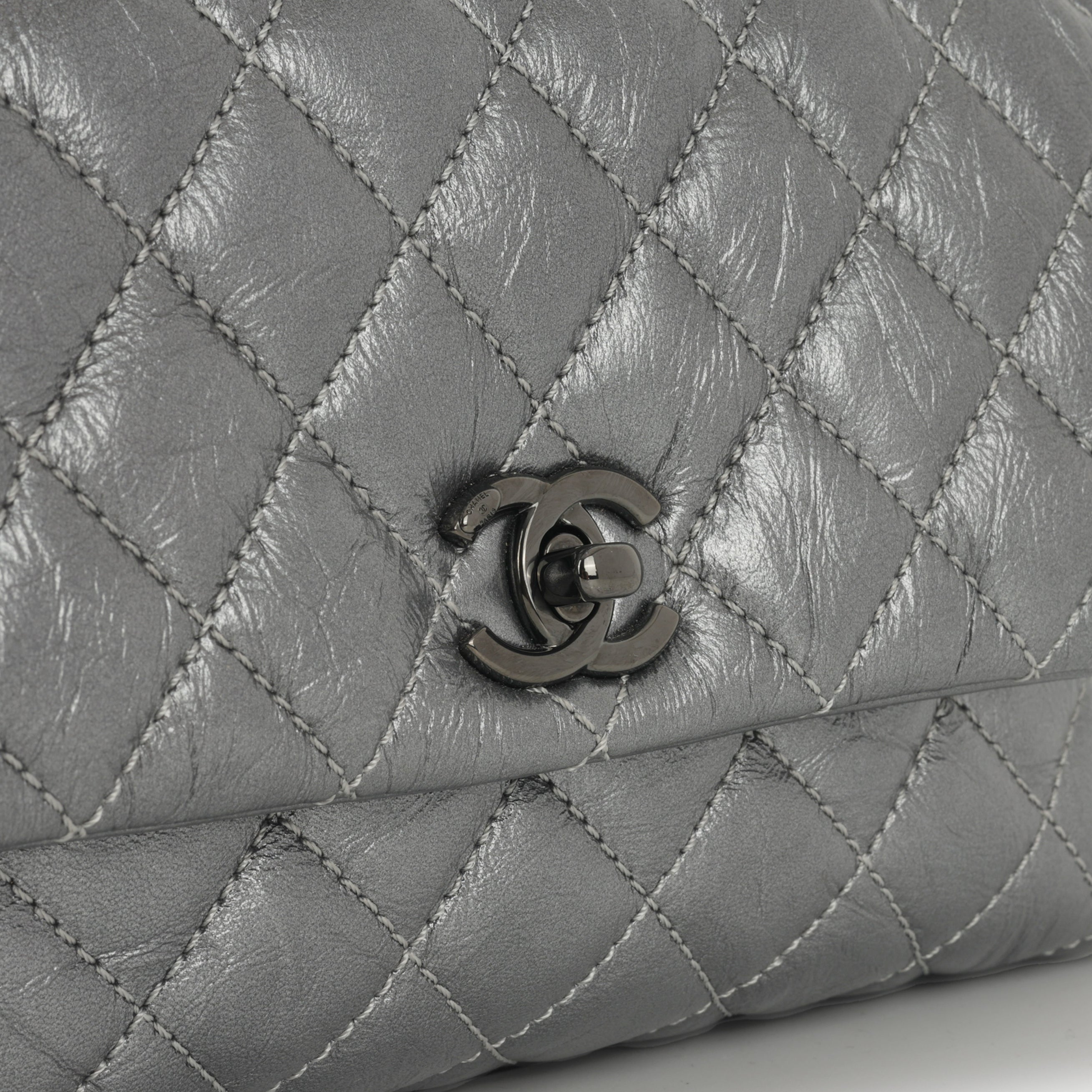 Chanel Small Coco Handle - Graphite Metallic Calfskin | Black Hardware
