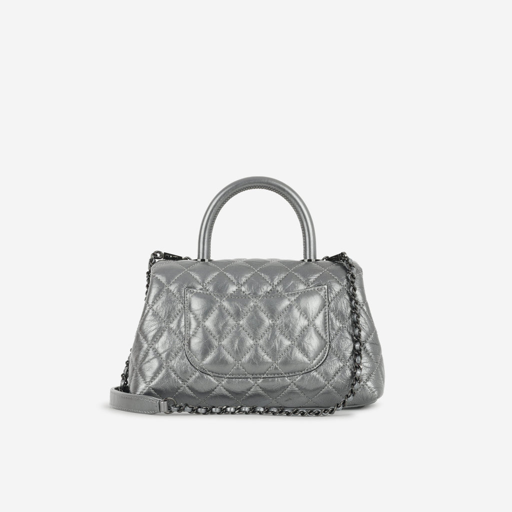 Chanel Small Coco Handle - Graphite Metallic Calfskin | Black Hardware