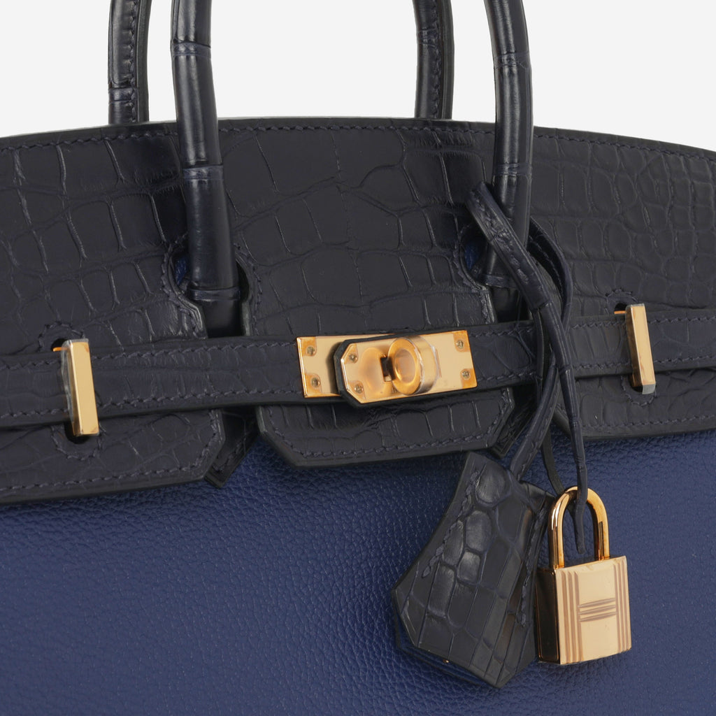 Hermès Birkin 25 Touch - Bleu Saphir Novillo / Blue Marine Alligator | Rose Gold Hardware