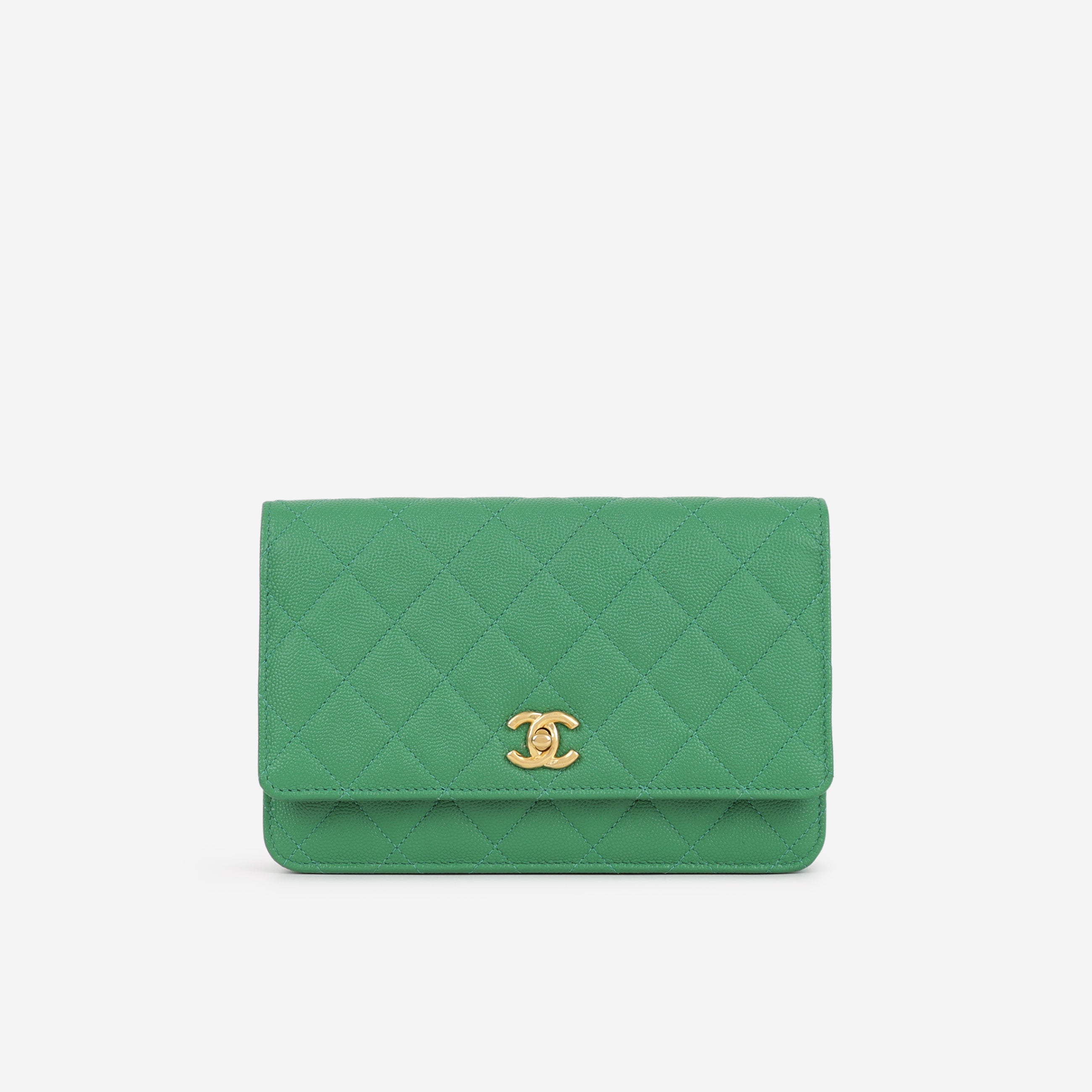 Chanel Medallion Wallet On Chain - Green Caviar | Gold Hardware