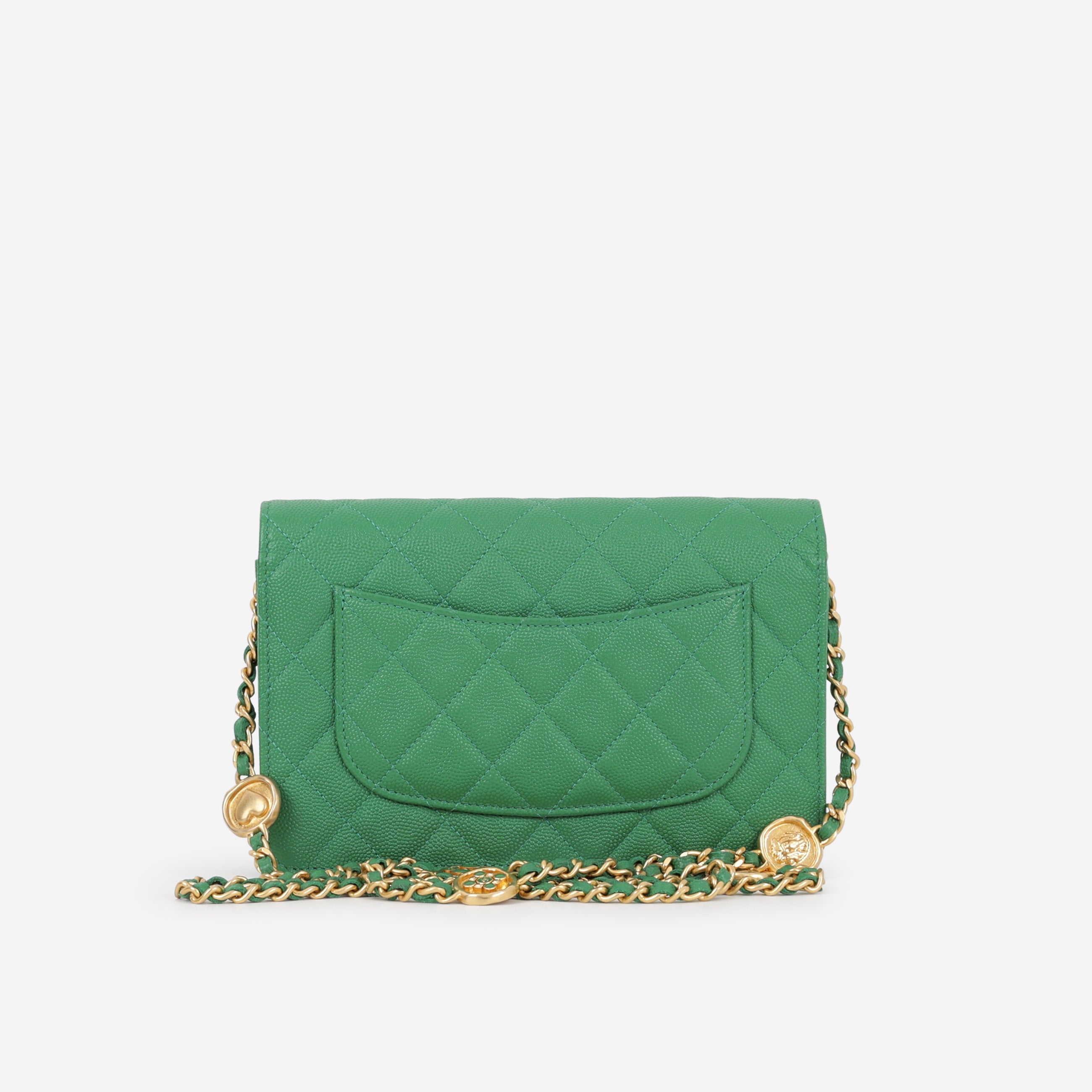 Chanel Medallion Wallet On Chain - Green Caviar | Gold Hardware