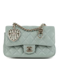 Chanel Nano Classic Double Flap Bag Charm Dark Green Lambskin Light Gold Hardware
