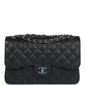 Chanel Jumbo Classic Double Flap Bag Black Caviar Silver Hardware