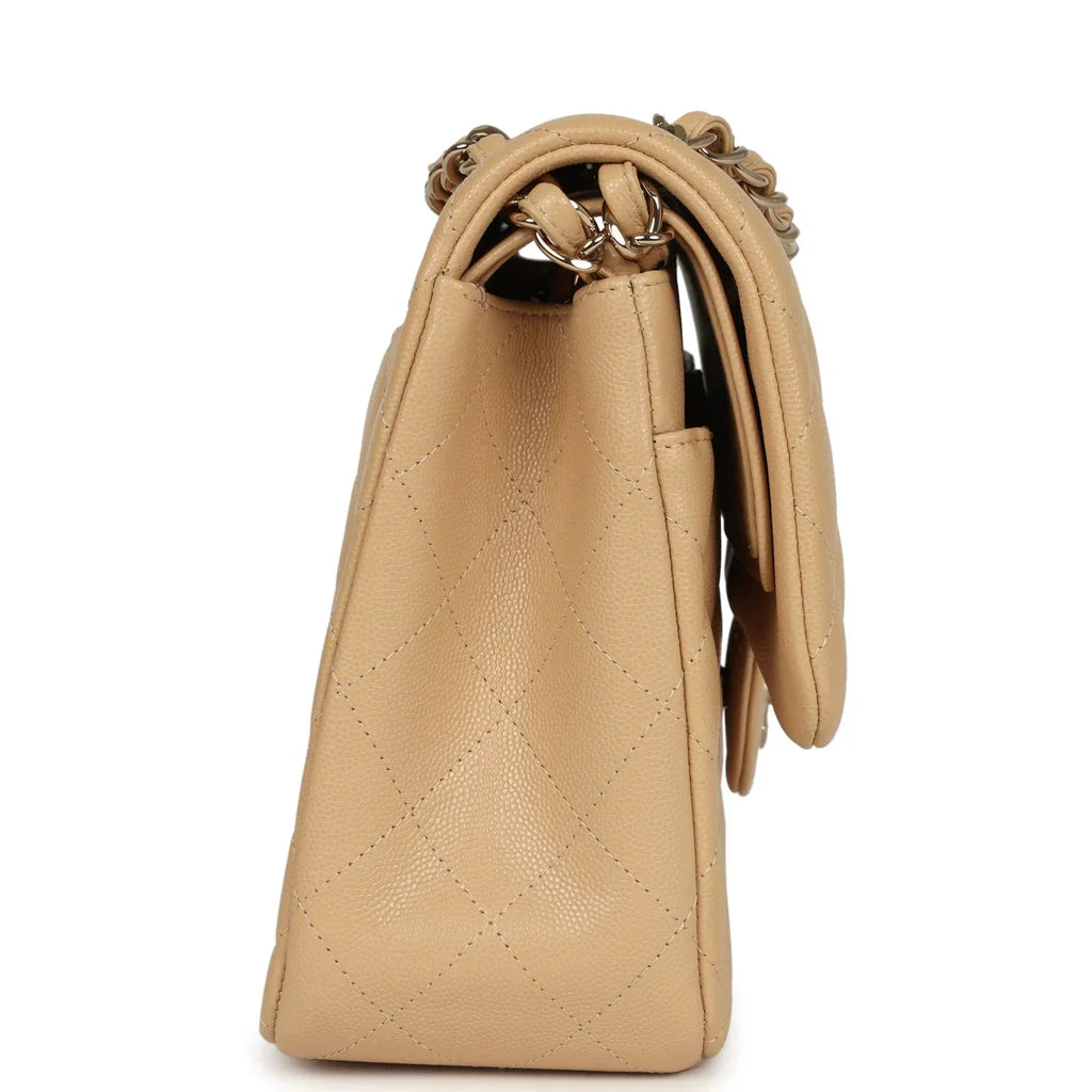 Chanel Jumbo Classic Double Flap Bag Light Beige Caviar Light Gold Hardware