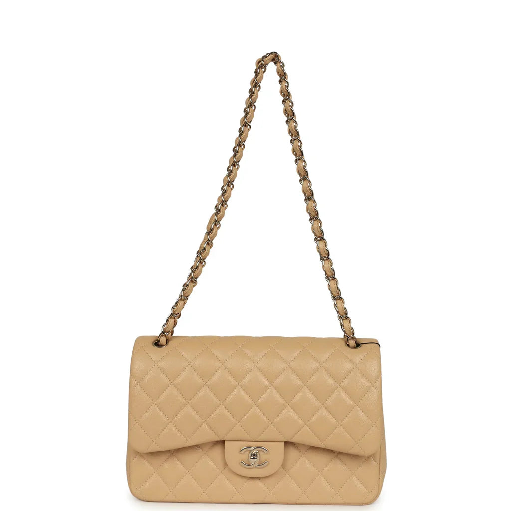 Chanel Jumbo Classic Double Flap Bag Light Beige Caviar Light Gold Hardware