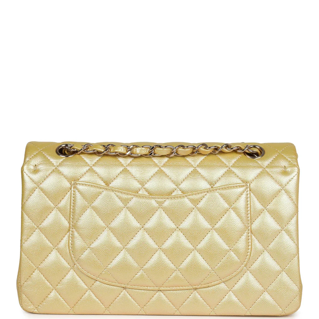 Chanel Medium Classic Double Flap Bag Yellow Iridescent Caviar Light Gold Hardware