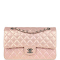 Chanel Medium Classic Double Flap Bag Pink Iridescent Lambskin Silver Hardware