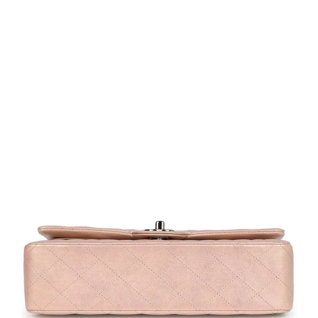 Chanel Medium Classic Double Flap Bag Pink Iridescent Lambskin Silver Hardware