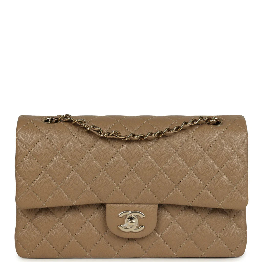 Chanel Medium Classic Double Flap Bag Light Brown Caviar Light Gold Hardware 2025