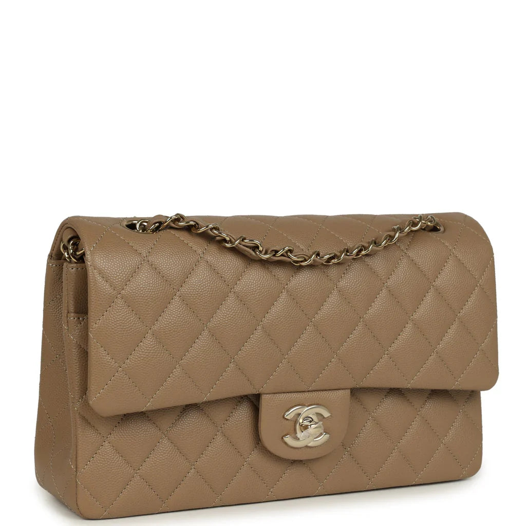 Chanel Medium Classic Double Flap Bag Light Brown Caviar Light Gold Hardware 2025