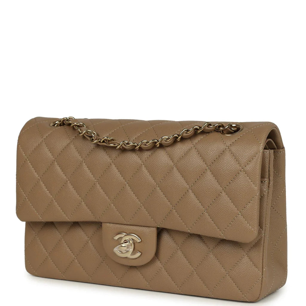 Chanel Medium Classic Double Flap Bag Light Brown Caviar Light Gold Hardware 2025