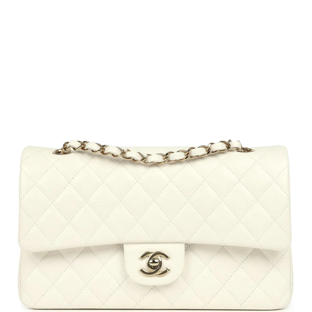 Chanel Medium Classic Double Flap White Caviar Light Gold Hardware 2025