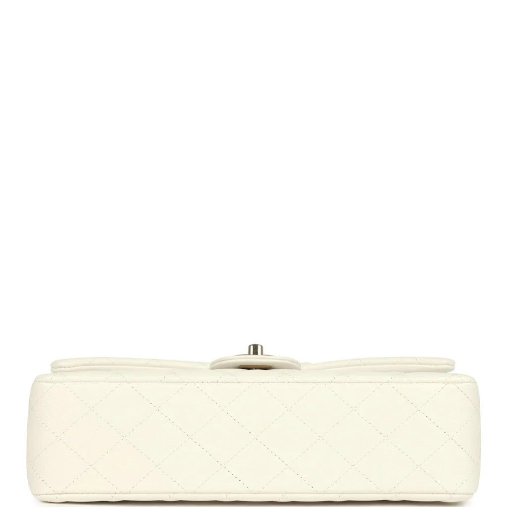 Chanel Medium Classic Double Flap White Caviar Light Gold Hardware 2025