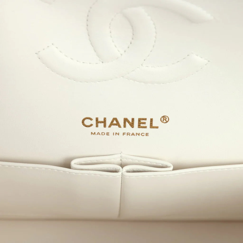 Chanel Medium Classic Double Flap White Caviar Light Gold Hardware 2025