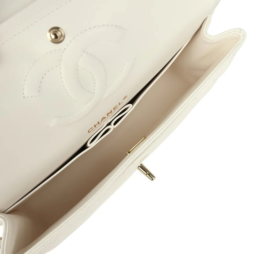Chanel Medium Classic Double Flap White Caviar Light Gold Hardware 2025