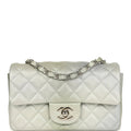 Chanel Mini Classic Rectangular Flap Bag Grey and Green Ombre Iridescent Goatskin Silver Hardware