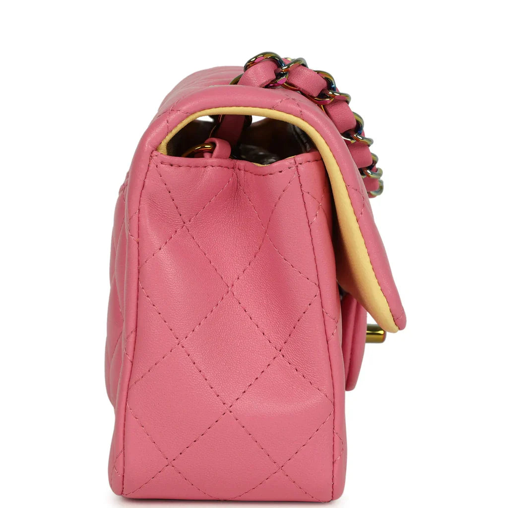 Chanel Mini Classic Square Flap Bag Pink Lambskin Silver Hardware
