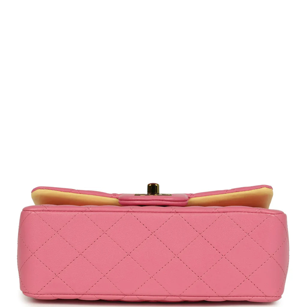 Chanel Mini Classic Square Flap Bag Pink Lambskin Silver Hardware