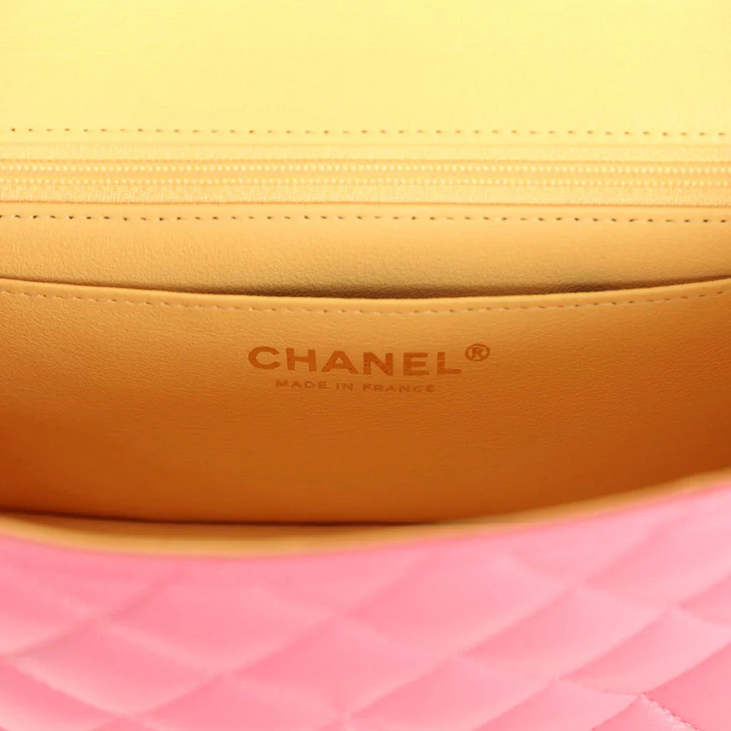Chanel Mini Classic Square Flap Bag Pink Lambskin Silver Hardware