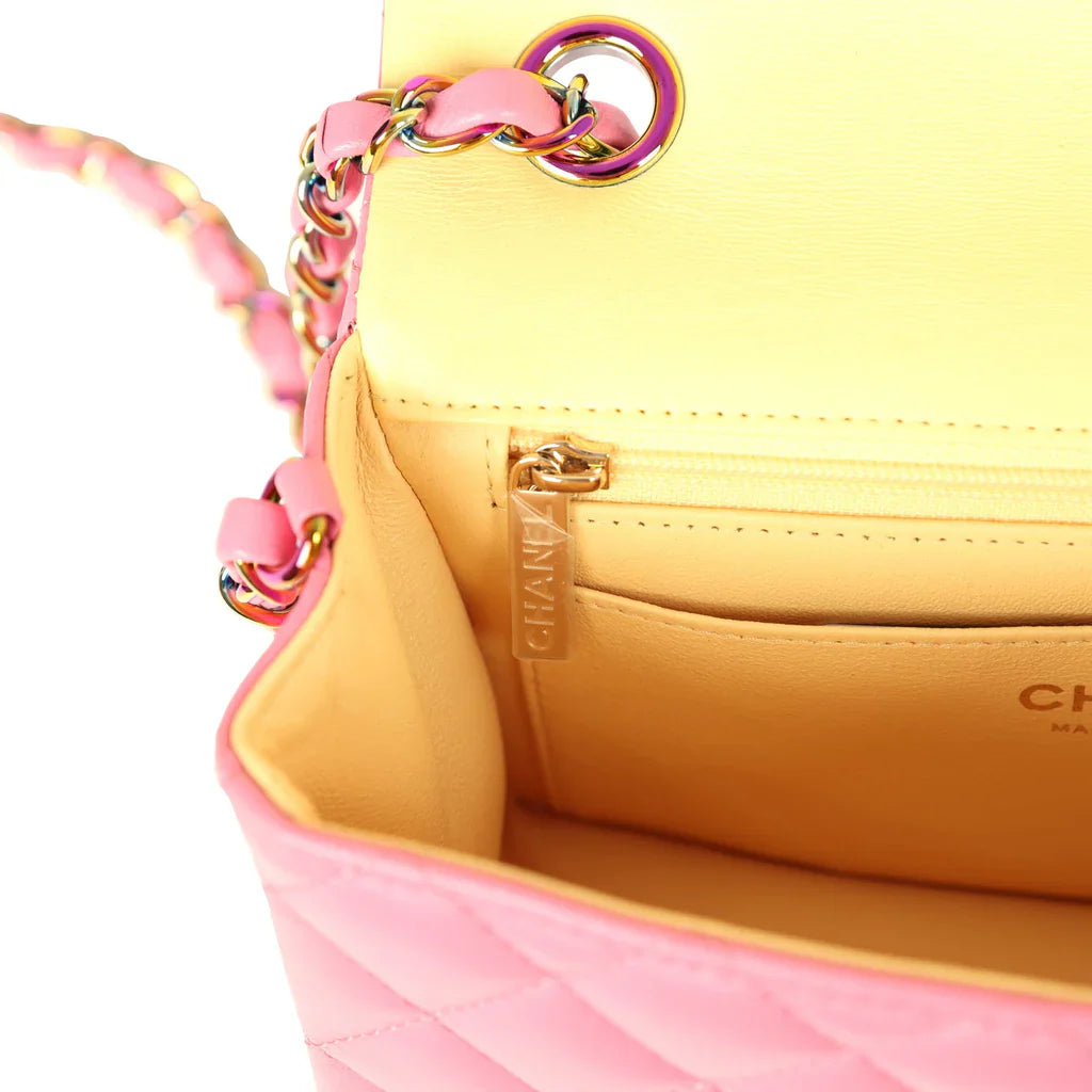 Chanel Mini Classic Square Flap Bag Pink Lambskin Silver Hardware