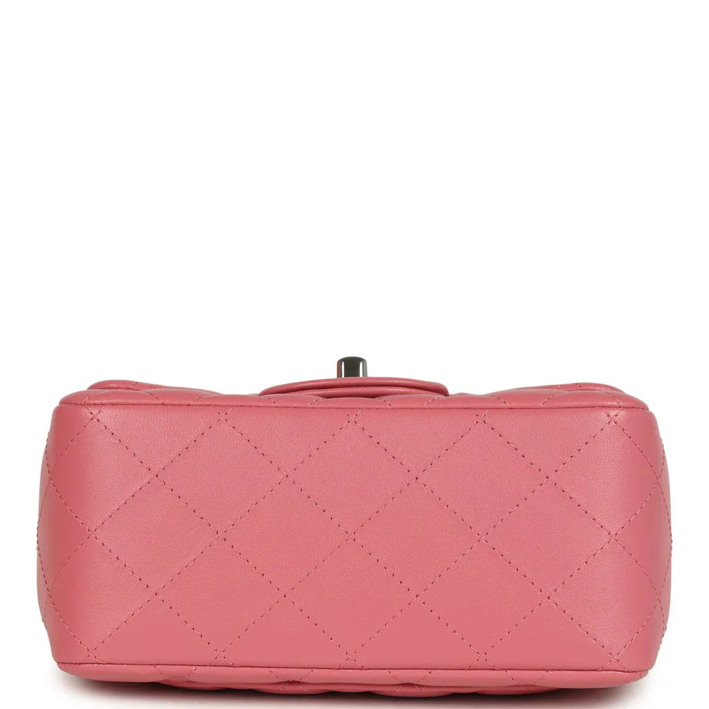 Chanel Mini Classic Square Flap Bag Pink Lambskin Silver Hardware